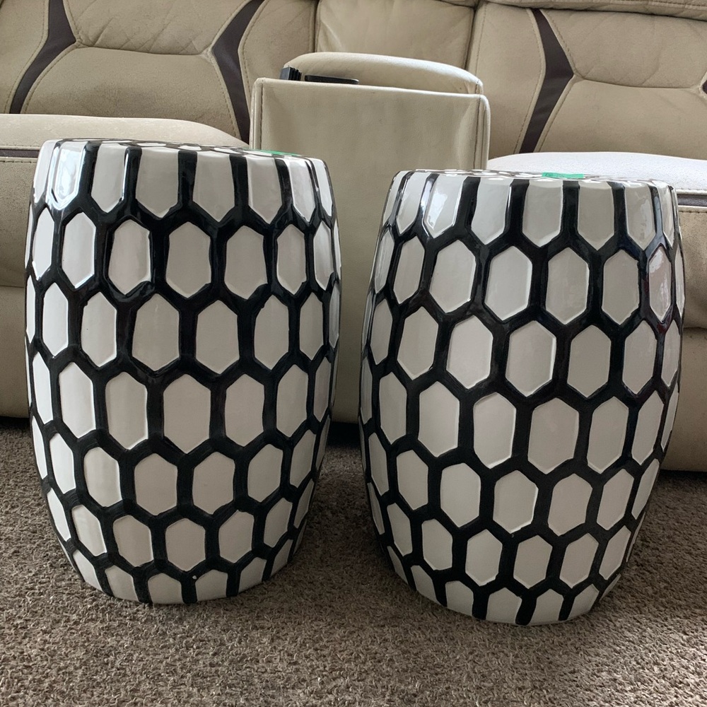 Black and White Ceramic Accent Stools set